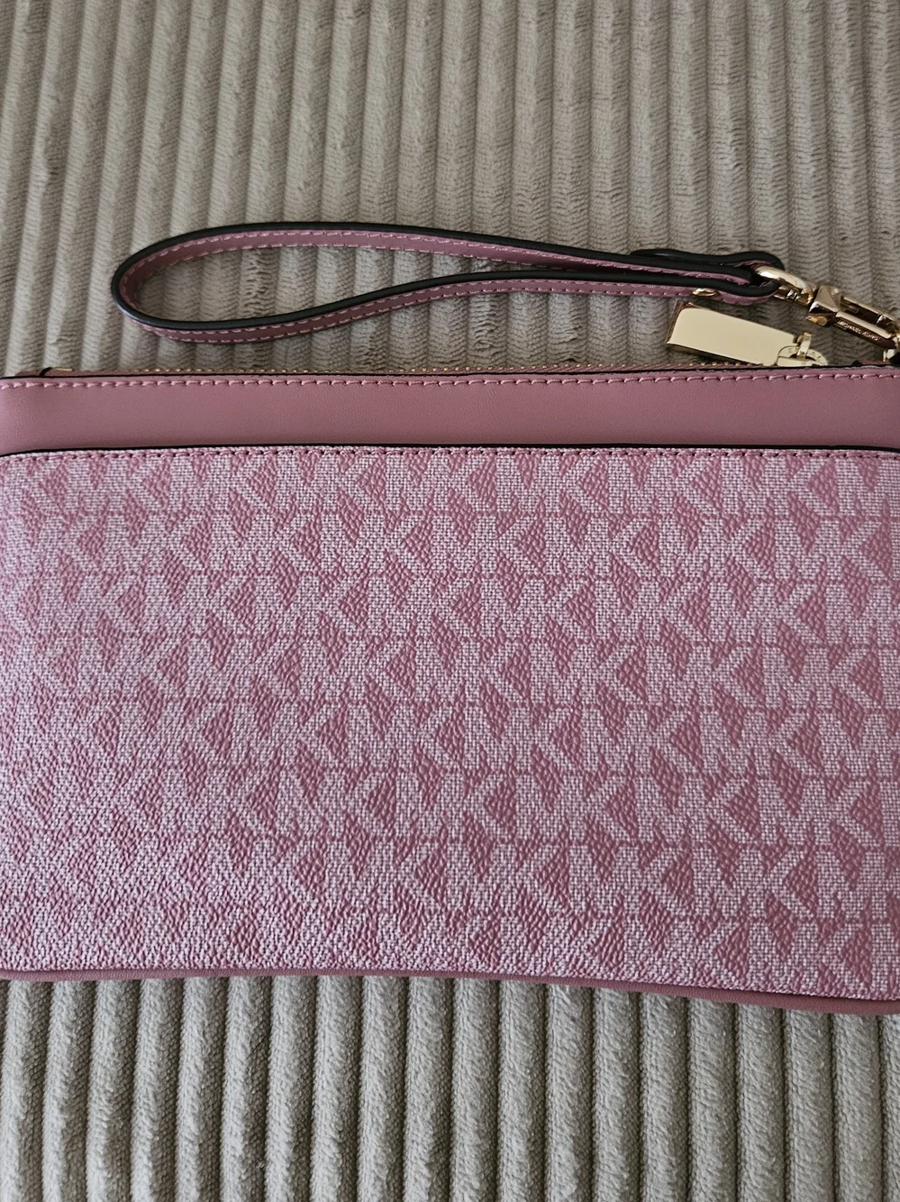 Michael Kors Pink Signature Zip Wristlet with Gold Hardware